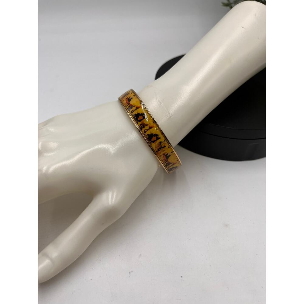Erwin Pearl MAYA Edo Courtesan Hand Paint Print 22k Gold Plate Bangle Bracelet - Picture 2 of 7